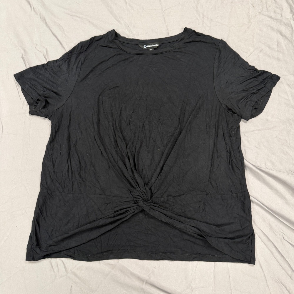 Ease of Motion Womens XL Black Twist Front Short Sleeve Rayon Spandex T-Shirt